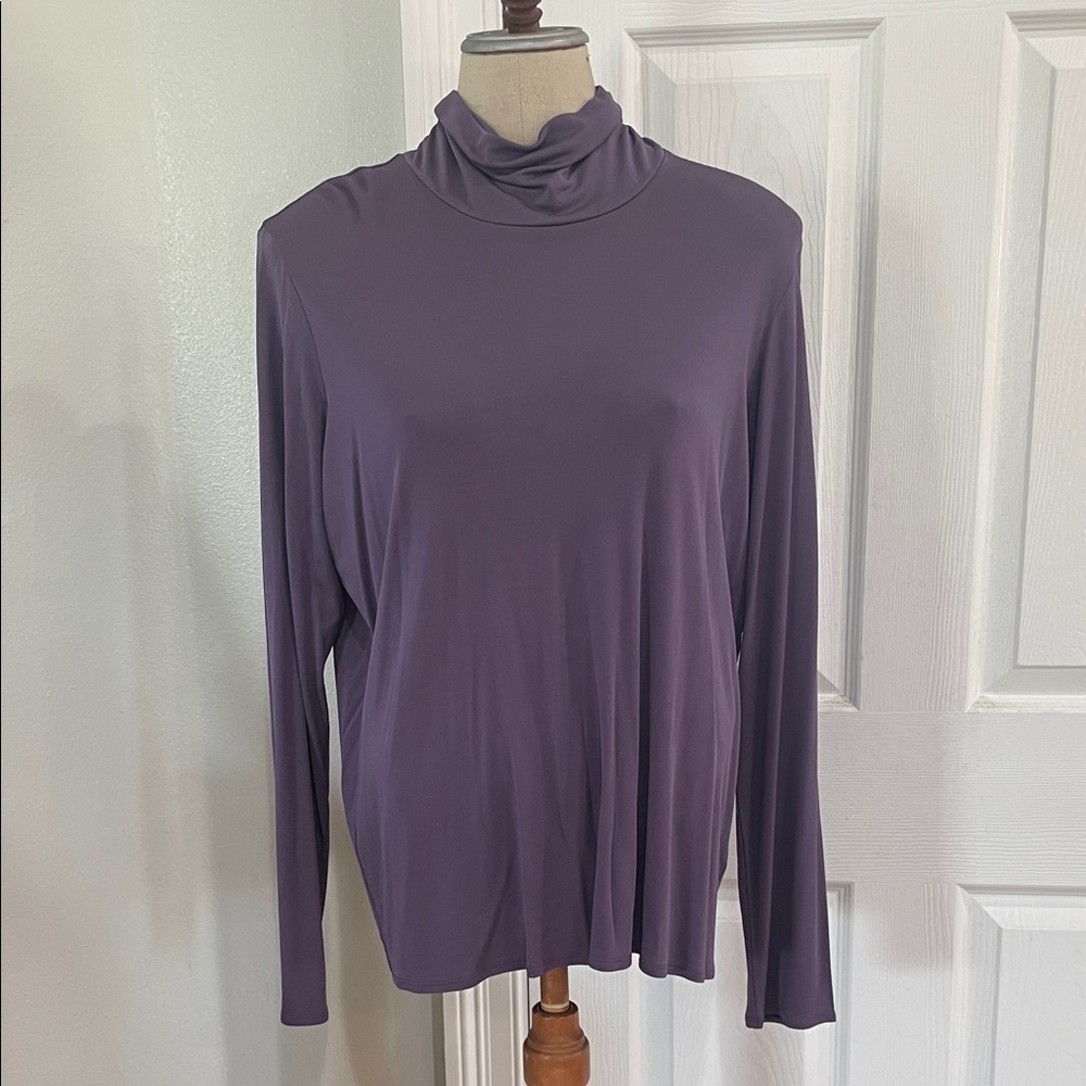 Brand new Eileen Fisher silk stretch jersey grape scrunch neck Turtleneck Top XL
